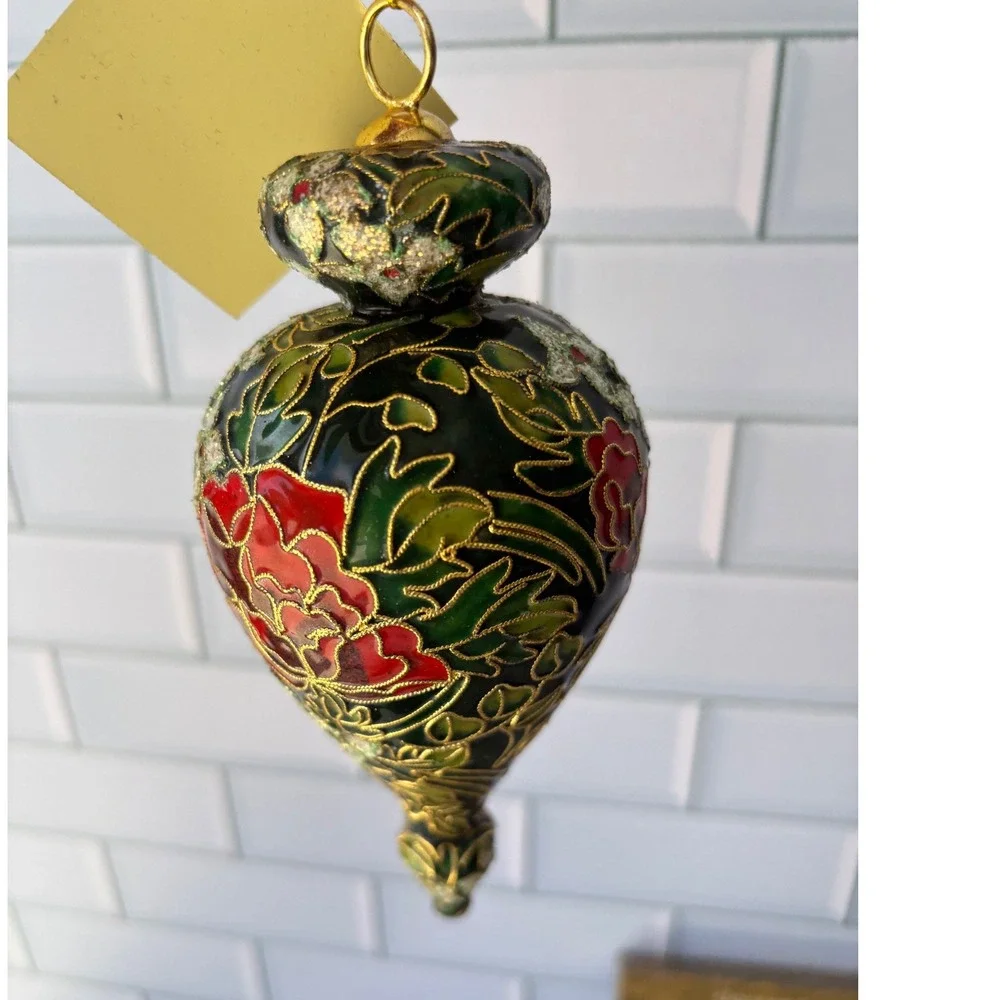 Home for the Holidays Cloisonne Finial Ornament‎ Floral Green Red 303055 2003